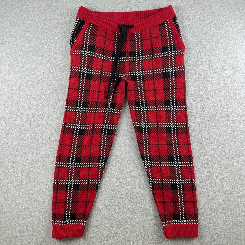 Forever 21 Jogger Mens L Plaid Red Knit Drawstring Pants